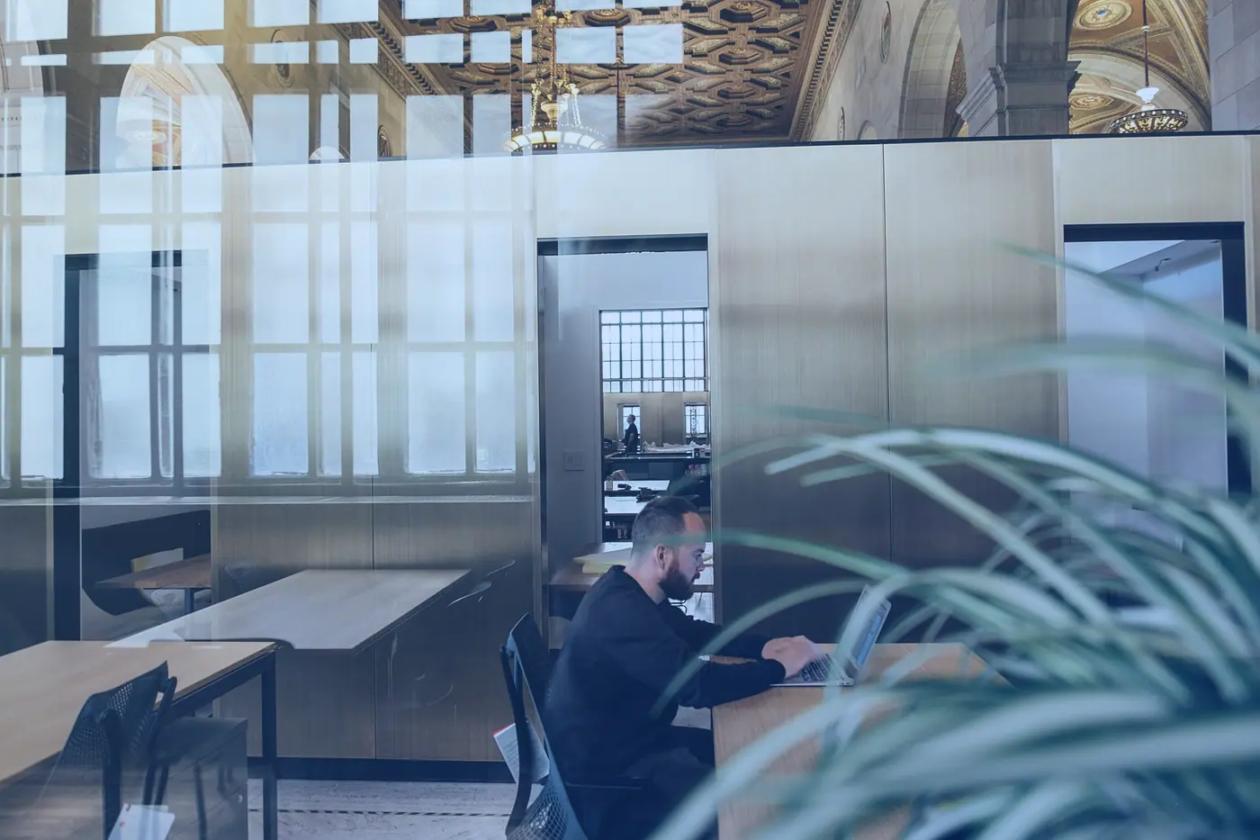 People working in an open office